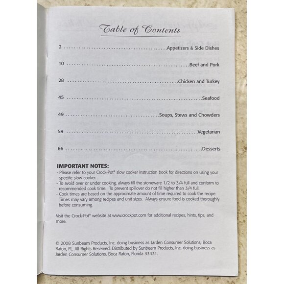 Crockpot Cookbook Slow Cooker Recipes Booklet 2008 Crock Pot - Picture 2 of 7